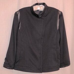 Tahari XL Black Knit Leather Combo Moto Jacket